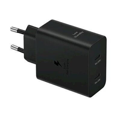 Samsung dvigubas tinklo įkroviklis Power Adapter Duo EP-T5020XBEGEU 2x USB-C 50W – juodas Samsung dvigubas tinklo įkroviklis Power Adapter Duo EP-T5020XBEGEU 2x USB-C 50W – juodas