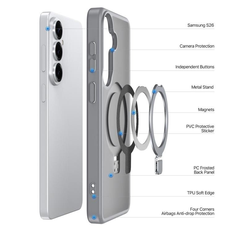 Samsung Galaxy S26 Dux Ducis Yind Magnetic Stand dėklas – pilkas 1 Samsung Galaxy S26 Dux Ducis Yind Magnetic Stand dėklas – pilkas 1