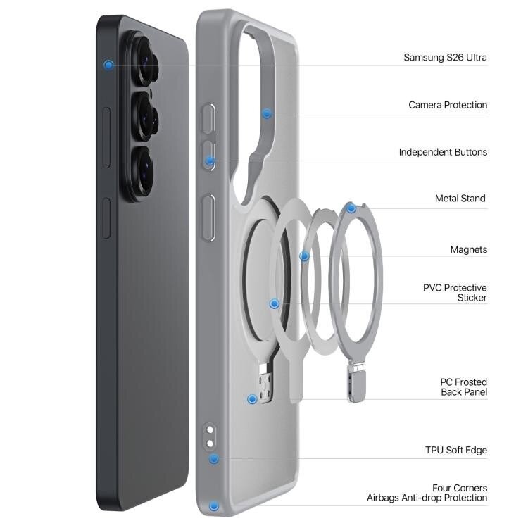 Samsung Galaxy S26 Ultra Dux Ducis Yind Magnetic Stand dėklas – pilkas 1