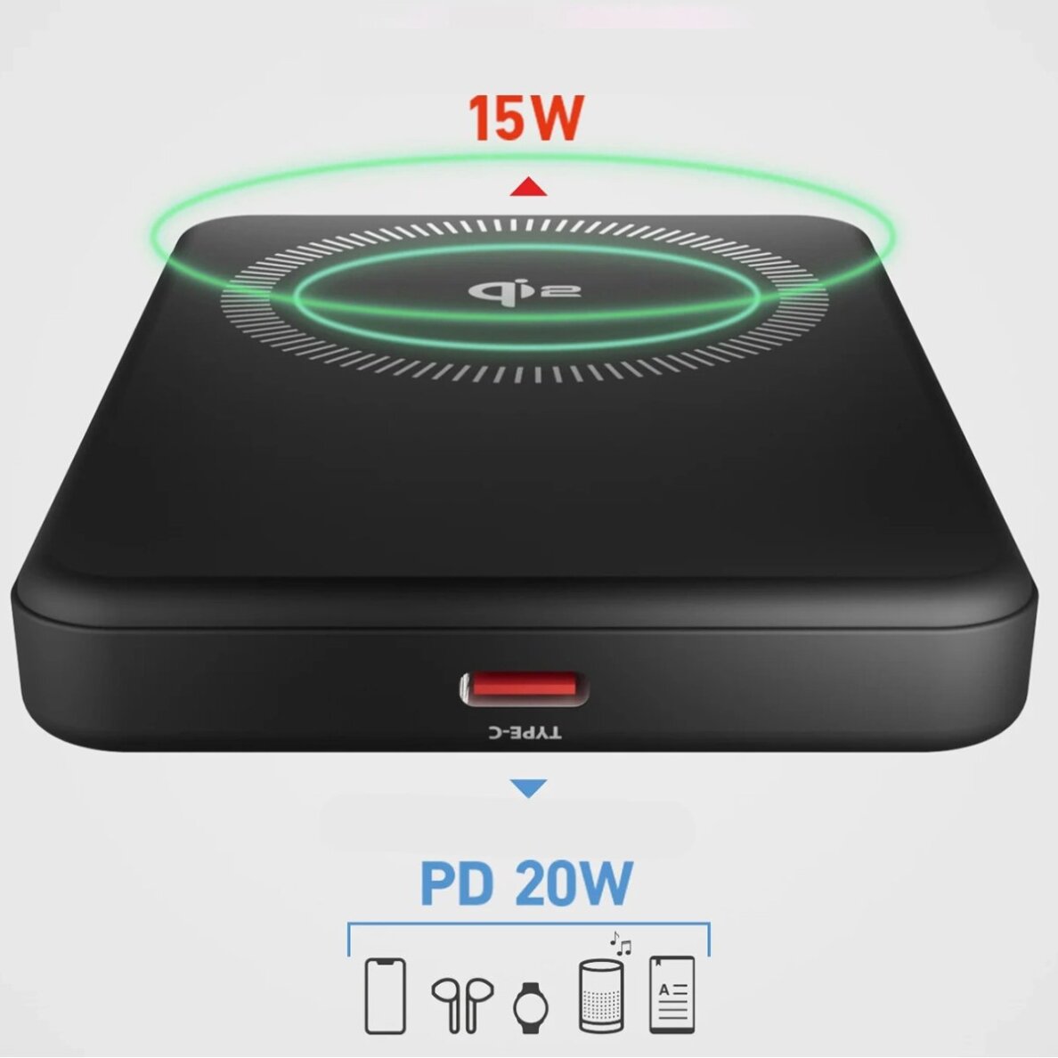 Išorinė baterija SBS Mag Power Qi2 5000 mAh, suderinama su MagSafe – juoda 2 Išorinė baterija SBS Mag Power Qi2 5000 mAh, suderinama su MagSafe – juoda 2