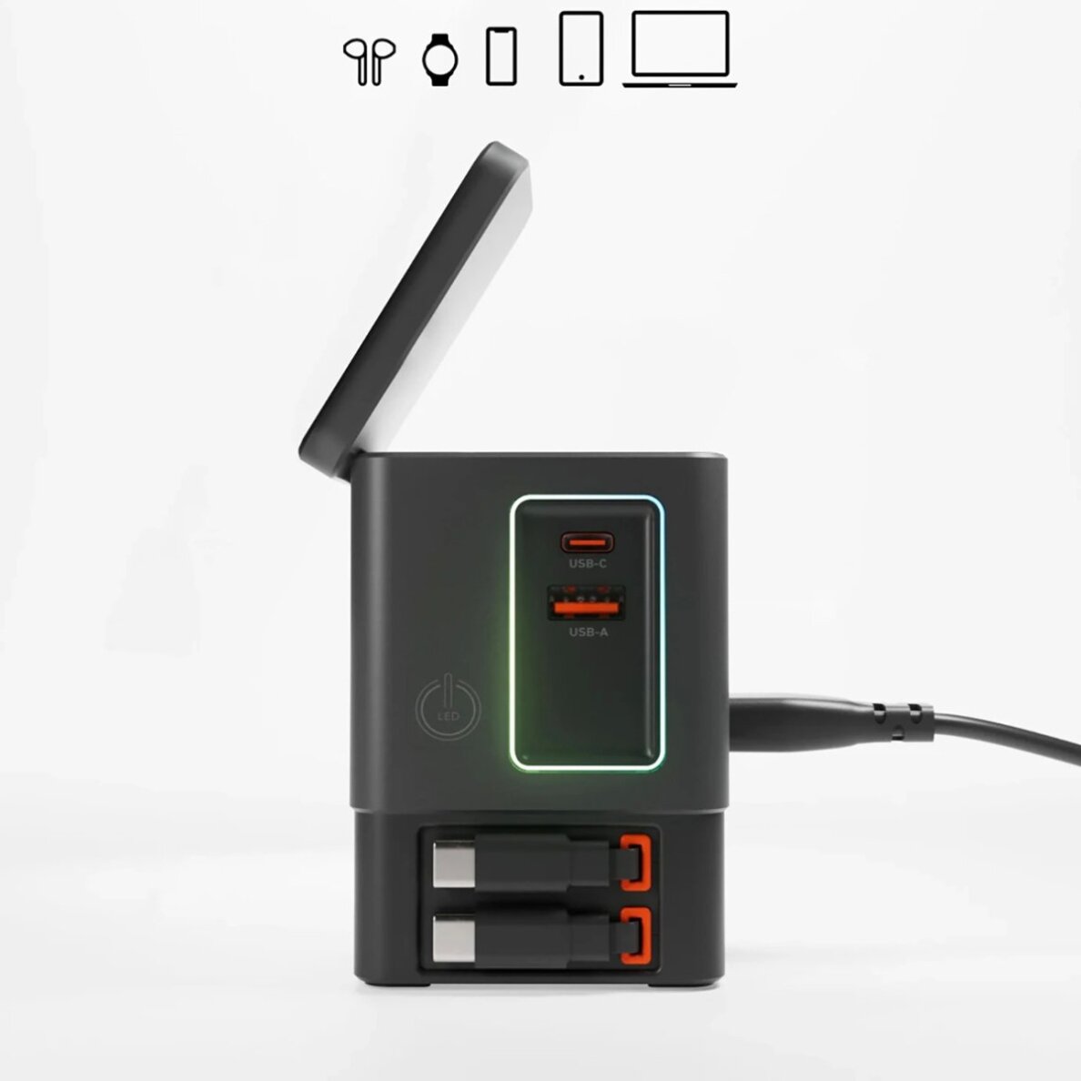 Įkrovimo stotelė SBS Power Dock 6-in-1 su MagSafe, stovu ir USB-C laidais 65W – juoda 2