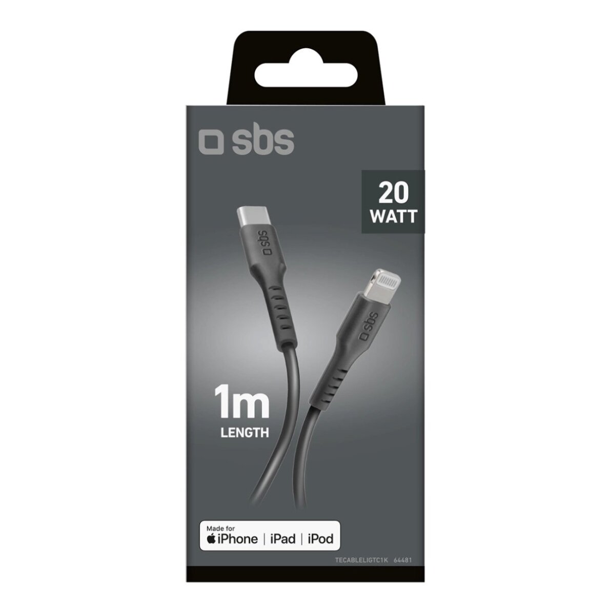 Krovimo kabelis SBS TECABLELIGTC1K USB-C - Lightning 1m – juodas 1 Krovimo kabelis SBS TECABLELIGTC1K USB-C - Lightning 1m – juodas 1