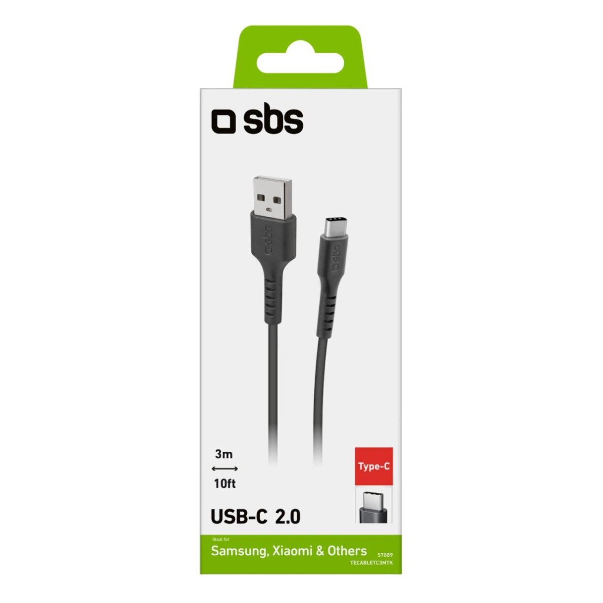 Krovimo kabelis SBS TECABLETC3MTK USB-A - USB-C 3m – juodas 2 Krovimo kabelis SBS TECABLETC3MTK USB-A - USB-C 3m – juodas 2