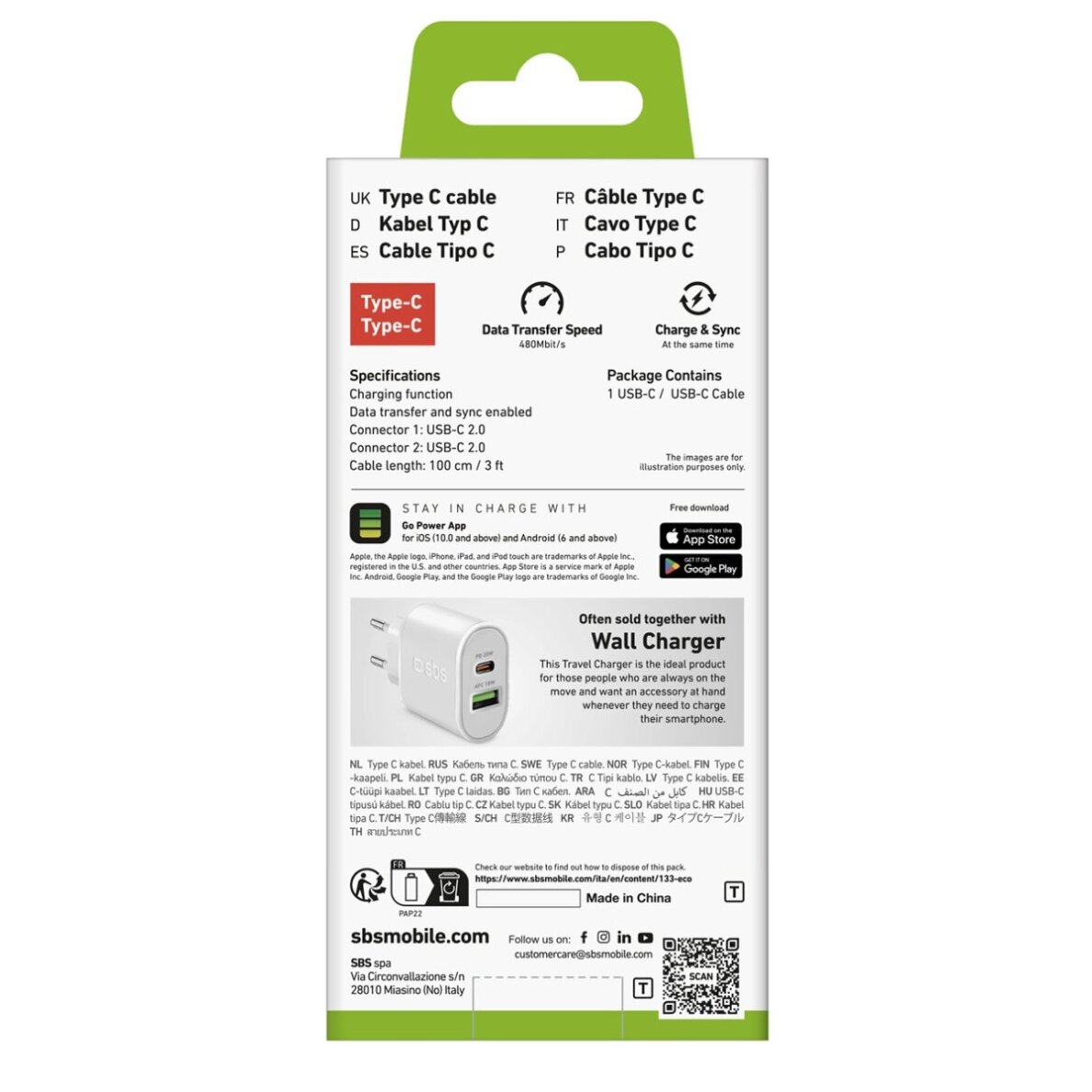 Krovimo kabelis SBS TECABLETCC10W USB-C - USB-C Power Delivery 25W 1m – baltas 1 Krovimo kabelis SBS TECABLETCC10W USB-C - USB-C Power Delivery 25W 1m – baltas 1