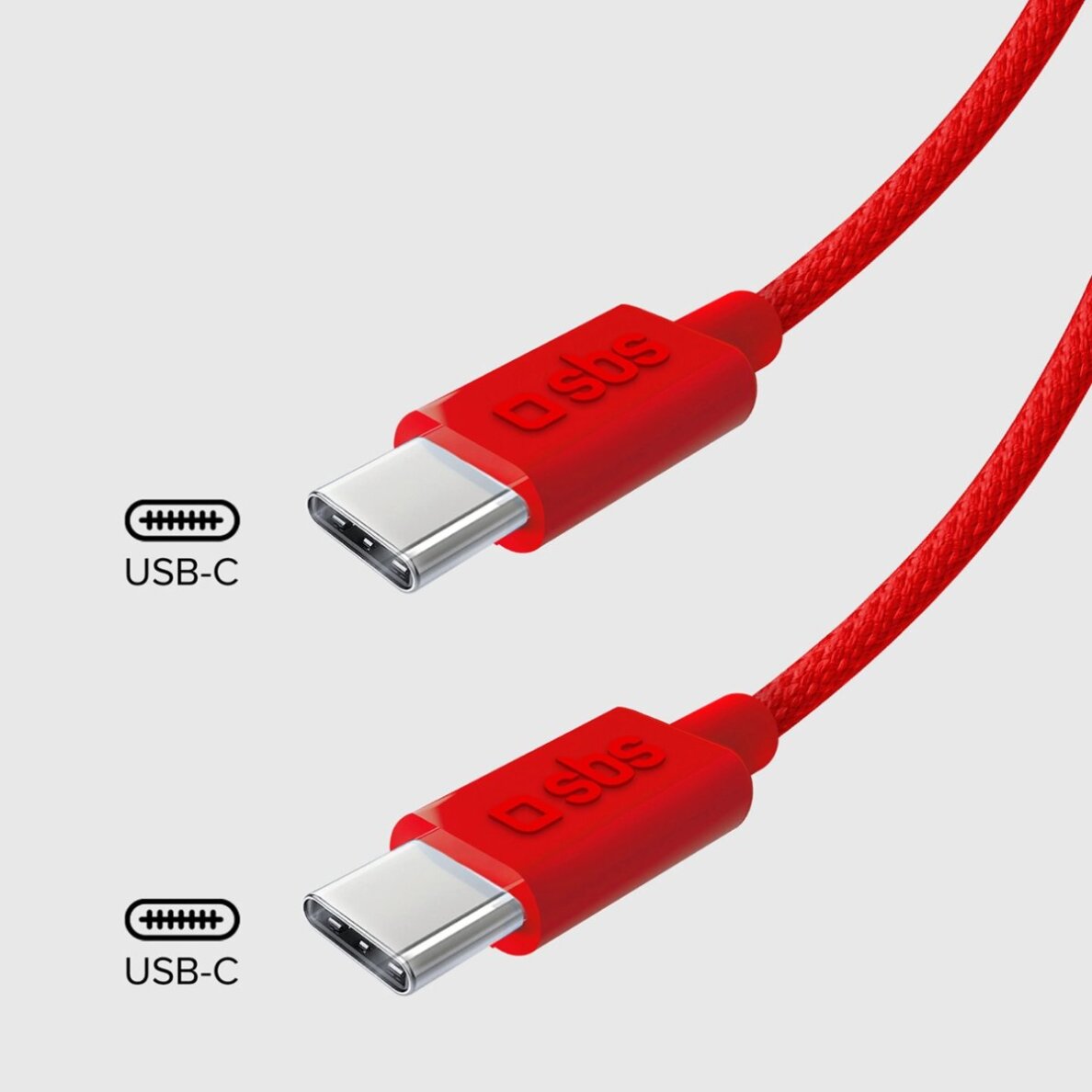 Krovimo kabelis SBS TECABLETISSUETCCR USB-C - USB-C 1.5m 60W pintas – raudonas 9