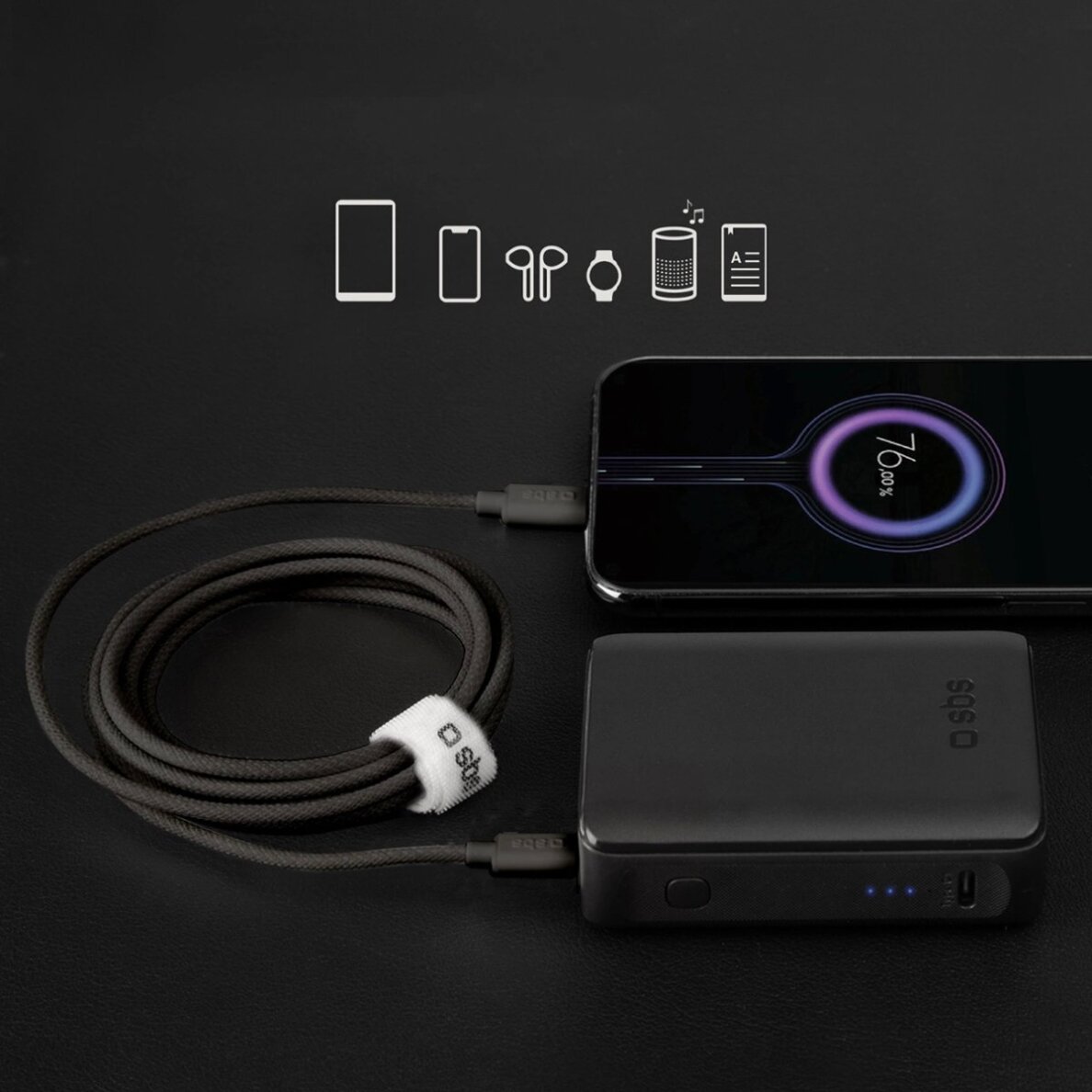 Krovimo kabelis SBS TECABLETISSUETCK USB-C - USB-C 1.5m 60W pintas – juodas 2