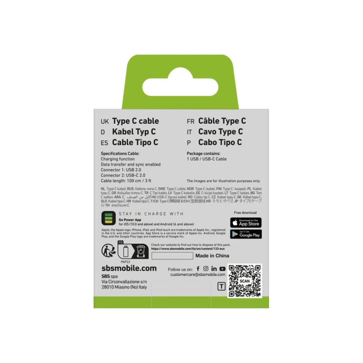 Krovimo kabelis SBS TECABLETYC1KPOS USB-A - USB-C 1m – juodas 1