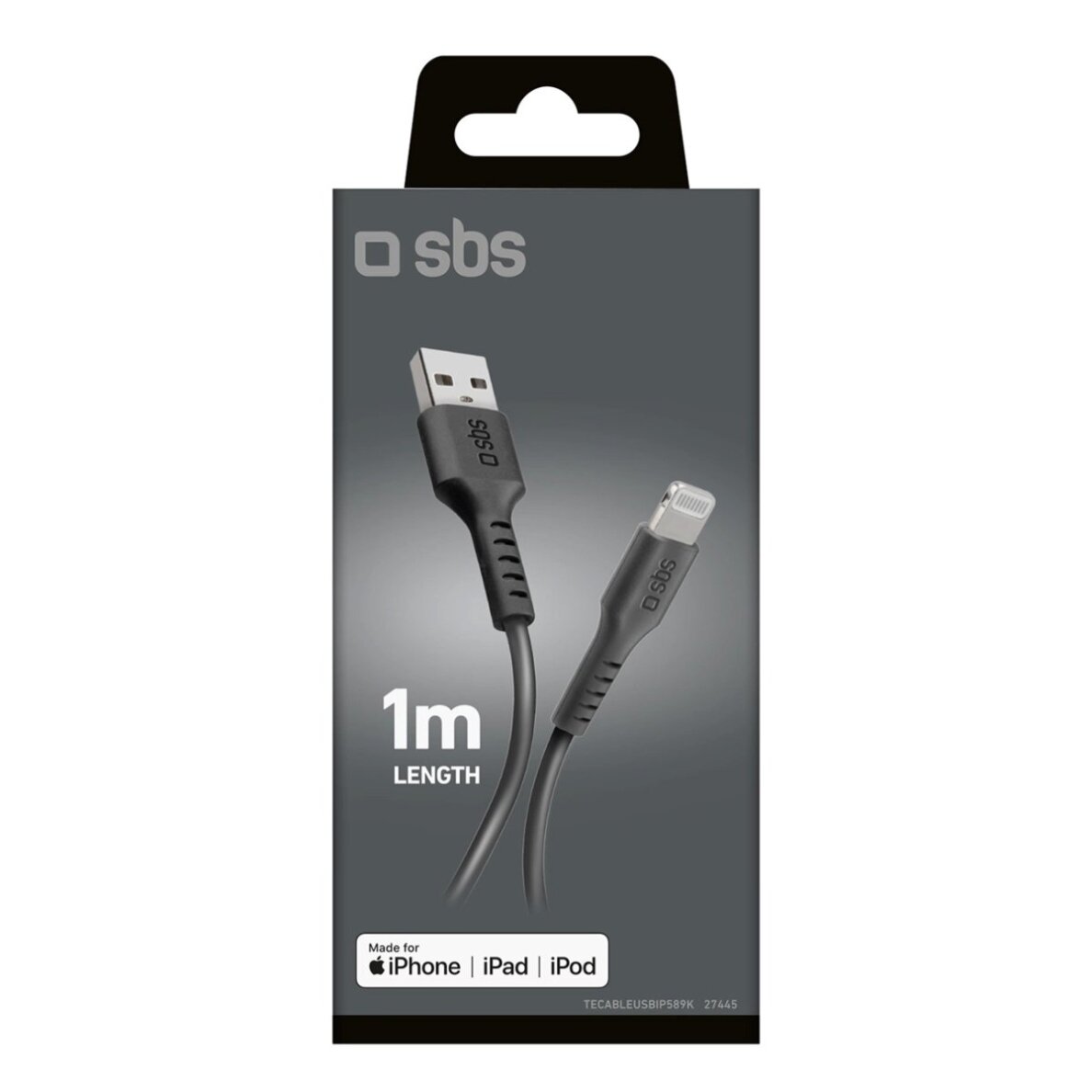 Krovimo kabelis SBS TECABLEUSBIP589K USB-A - Lightning 1m MFi sertifikuotas – juodas 1