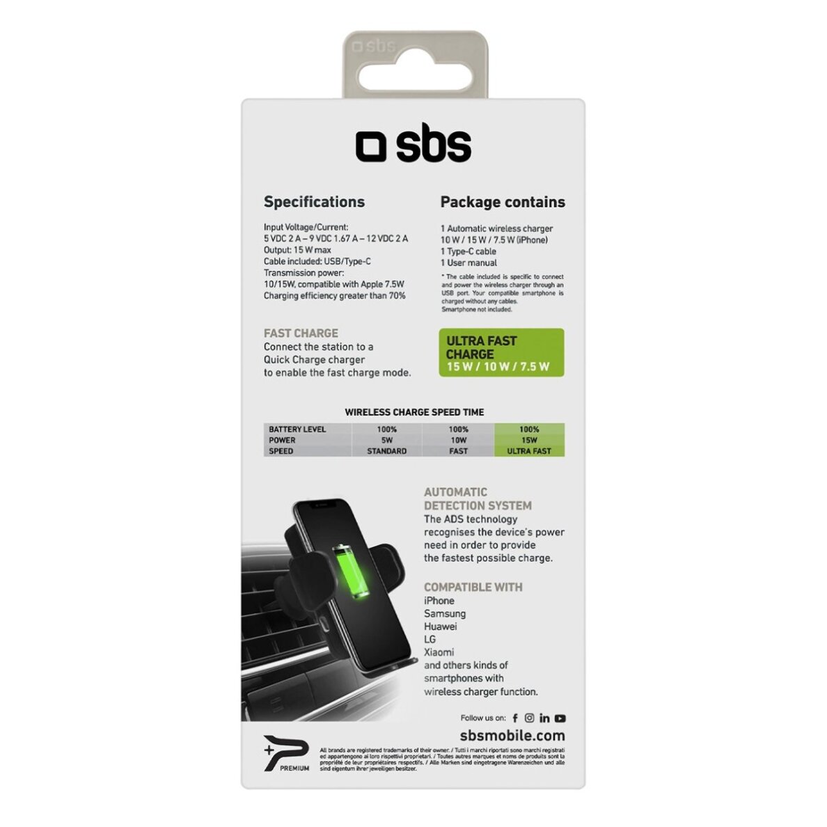 Telefono laikiklis SBS TESUPWIR15WAUT su belaidžiu įkrovikliu, vėdinimo angai – juodas 4 Telefono laikiklis SBS TESUPWIR15WAUT su belaidžiu įkrovikliu, vėdinimo angai – juodas 4