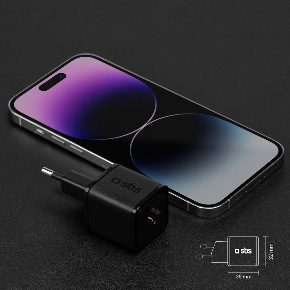 Sieninis įkroviklis SBS TETRGAN1C20K 20W GaN USB-C su Power Delivery – juodas 7 Sieninis įkroviklis SBS TETRGAN1C20K 20W GaN USB-C su Power Delivery – juodas 7