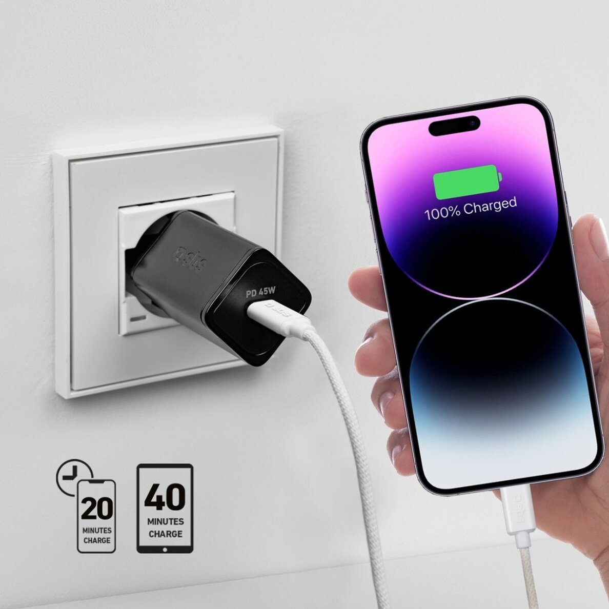 Sieninis įkroviklis SBS TETRGAN1C45W 45W GaN USB-C su Power Delivery – juodas 8