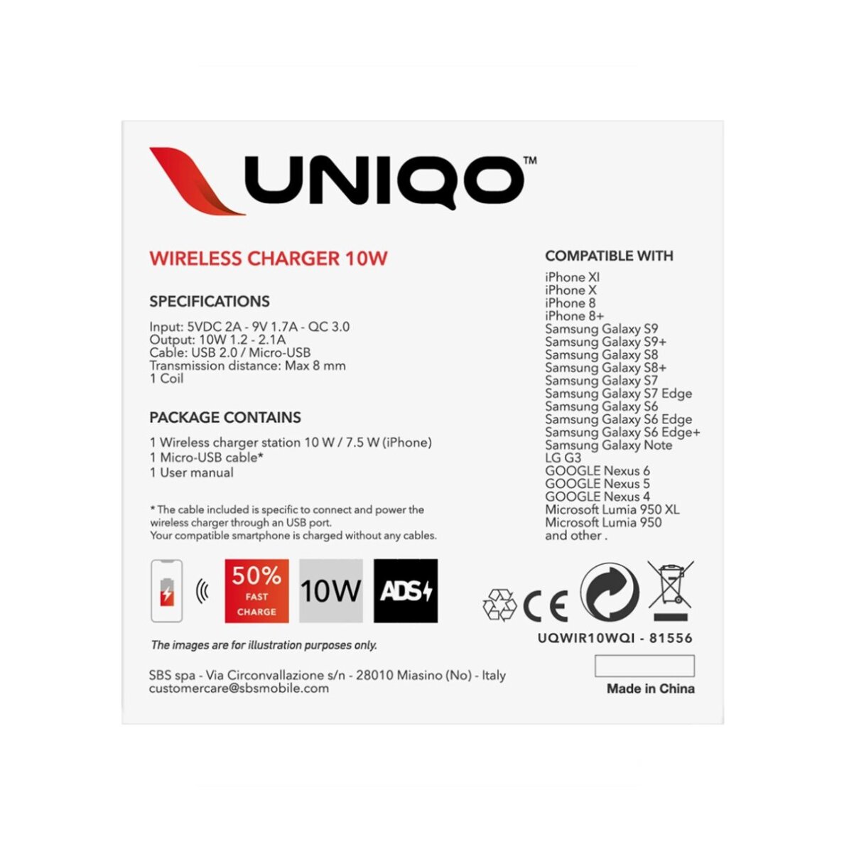 Belaidis įkroviklis SBS UQWIR10WQI 10W Quick Charge 3.0 – juodas 2