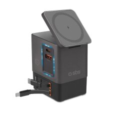 Įkrovimo stotelė SBS Power Dock 6-in-1 su MagSafe, stovu ir USB-C laidais 65W – juoda