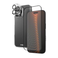 iPhone 16 Pro Max SBS D3O rinkinys – dėklas + ekrano ir kameros apsauginis stiklas – skaidrus