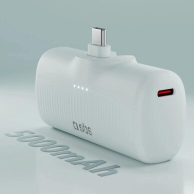 Išorinė baterija SBS EcoPower 5000 mAh 10W su integruotu USB-C jungtimi – pilka 2