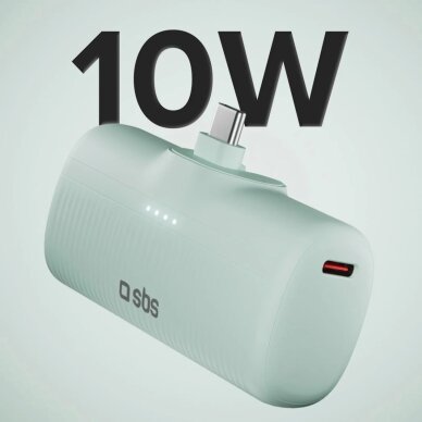 Išorinė baterija SBS EcoPower 5000 mAh 10W su integruotu USB-C jungtimi – žalia 1