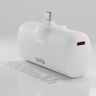 Išorinė baterija SBS EcoPower 5000 mAh 10W su integruotu USB-C jungtimi – balta 2 Išorinė baterija SBS EcoPower 5000 mAh 10W su integruotu USB-C jungtimi – balta 2
