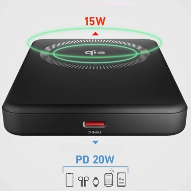 Išorinė baterija SBS Mag Power Qi2 5000 mAh, suderinama su MagSafe – juoda 2