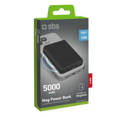 Belaidė išorinė baterija SBS TEBB5000MAG1CK 5000 mAh USB-C, suderinama su MagSafe – juoda 1