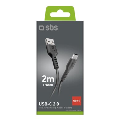 Krovimo kabelis SBS TECABLETC220K USB-A - USB-C 2m – juodas 2