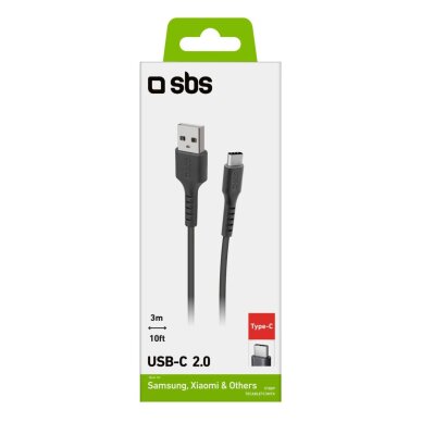 Krovimo kabelis SBS TECABLETC3MTK USB-A - USB-C 3m – juodas 2 Krovimo kabelis SBS TECABLETC3MTK USB-A - USB-C 3m – juodas 2