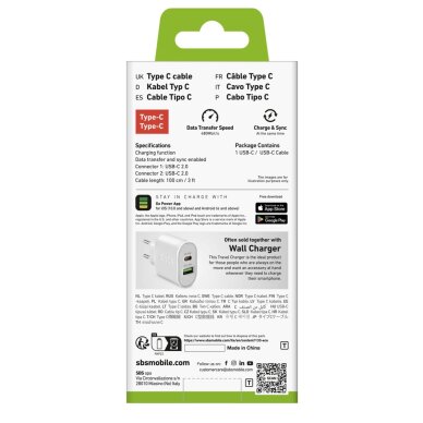 Krovimo kabelis SBS TECABLETCC10W USB-C - USB-C Power Delivery 25W 1m – baltas 1 Krovimo kabelis SBS TECABLETCC10W USB-C - USB-C Power Delivery 25W 1m – baltas 1