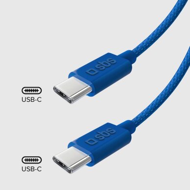 Krovimo kabelis SBS TECABLETISSUETCCB USB-C - USB-C 1.5m 60W pintas – mėlynas 2