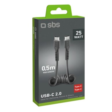 Krovimo kabelis SBS TECABLETYPCCSK USB-C spiralinis - USB-C 0.5m – juodas 1