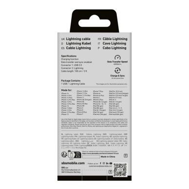 Krovimo kabelis SBS TECABLEUSBIP589A USB-A - Lightning – mėlynas 1