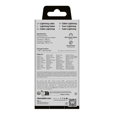 Krovimo kabelis SBS TECABLEUSBIP589K USB-A - Lightning 1m MFi sertifikuotas – juodas 2 Krovimo kabelis SBS TECABLEUSBIP589K USB-A - Lightning 1m MFi sertifikuotas – juodas 2