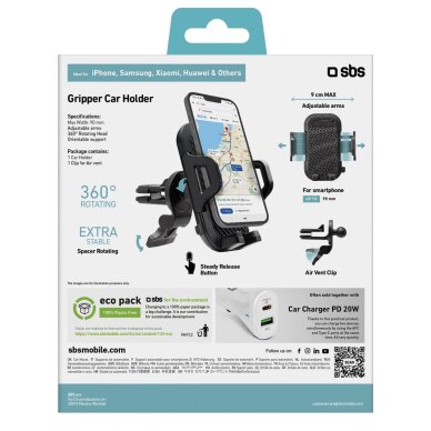 Telefono laikiklis SBS TEHWSUPCLIPSTG vėdinimo angai, su sustiprintais žnyplėmis – juodas 3