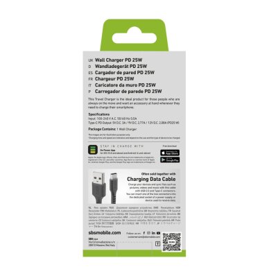 Sieninis įkroviklis SBS TETR1CPD25 25W USB-C su Power Delivery – juodas 1 Sieninis įkroviklis SBS TETR1CPD25 25W USB-C su Power Delivery – juodas 1