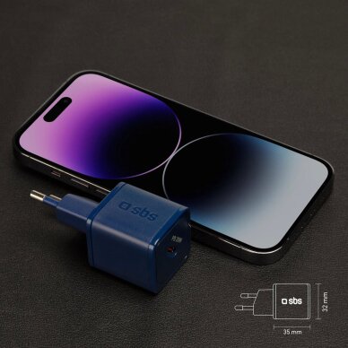 Sieninis įkroviklis SBS TETRGAN1C20B 20W GaN su Power Delivery – mėlynas 7 Sieninis įkroviklis SBS TETRGAN1C20B 20W GaN su Power Delivery – mėlynas 7