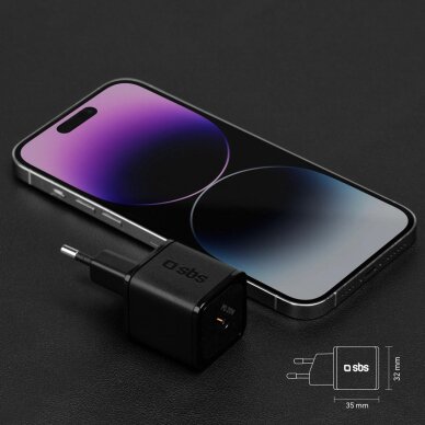 Sieninis įkroviklis SBS TETRGAN1C20K 20W GaN USB-C su Power Delivery – juodas 7 Sieninis įkroviklis SBS TETRGAN1C20K 20W GaN USB-C su Power Delivery – juodas 7