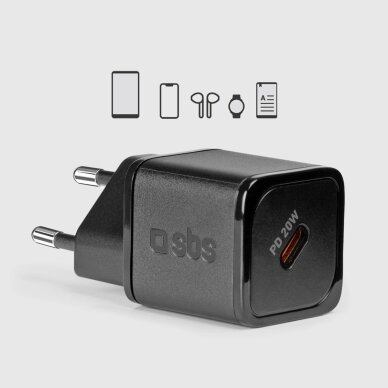 Sieninis įkroviklis SBS TETRGAN1C20K 20W GaN USB-C su Power Delivery – juodas 8 Sieninis įkroviklis SBS TETRGAN1C20K 20W GaN USB-C su Power Delivery – juodas 8