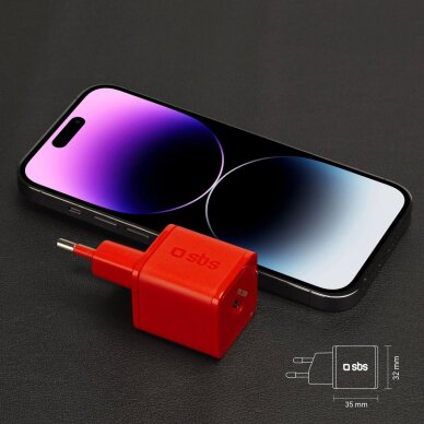 Sieninis įkroviklis SBS TETRGAN1C20R 20W GaN su Power Delivery – raudonas 7 Sieninis įkroviklis SBS TETRGAN1C20R 20W GaN su Power Delivery – raudonas 7