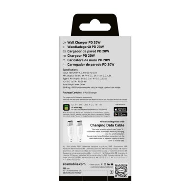 Sieninis įkroviklis SBS TETRPD20W 20W USB-A / USB-C su Power Delivery – baltas 1
