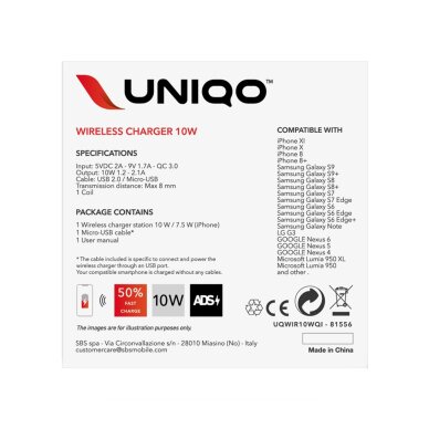 Belaidis įkroviklis SBS UQWIR10WQI 10W Quick Charge 3.0 – juodas 2