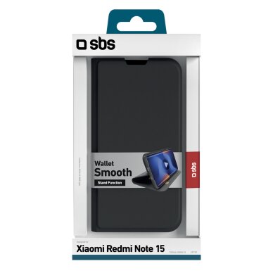 Xiaomi Redmi Note 15 SBS Wallet Smooth dėklas su atvartu – juodas 1