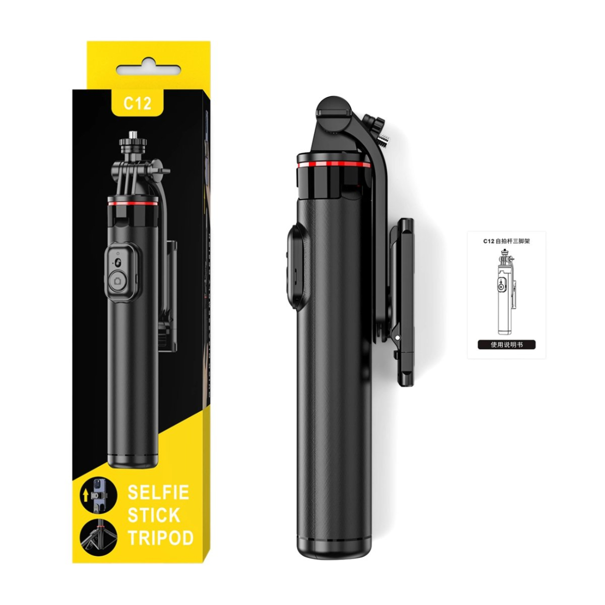 WC1Y2S asmenukių trikojis 1.3 m iš aliuminio lydinio su telefono laikikliu – juodas 13