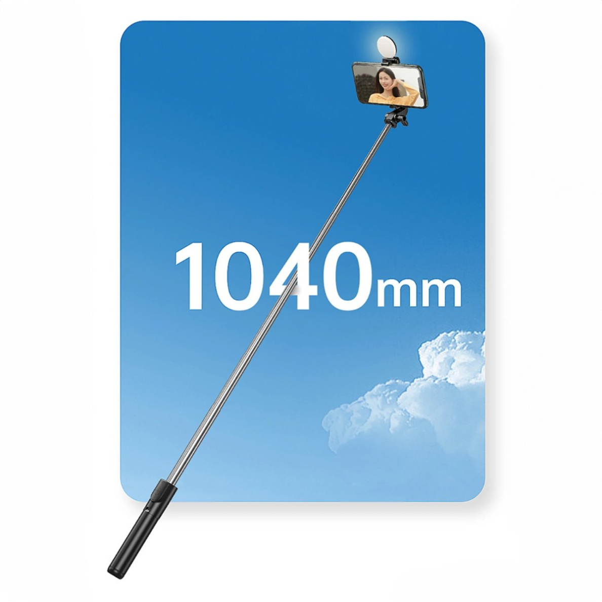 WH1YXS teleskopinis trikojis 1 m su apvalia lempa ir telefono laikikliu – juodas 9