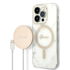 Dėklas su pakrovėju Set Guess Marble MagSafe GUBPP14XHMEACSH iPhone 14 Pro Max Baltas