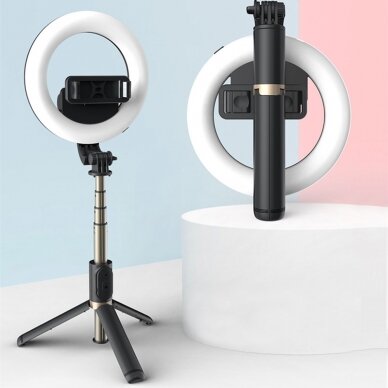 [Užsakomoji prekė] Selfie Stick cu lampa circulara - Techsuit (Q07) - Juodos spalvos 9