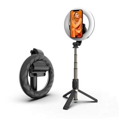 [Užsakomoji prekė] Selfie Stick cu lampa circulara - Techsuit (Q07) - Juodos spalvos 1