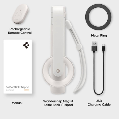 Spigen S571W asmenukių lazda su MagSafe, Bluetooth ir trikoju – smėlinis 11