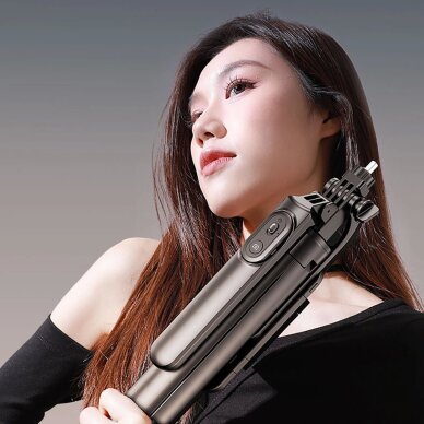 Selfie lazda WH181D-Y1S aliuminio teleskopinė 1.75m su dviguba lempa ir telefono laikikliu – juoda 4