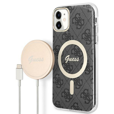 Dėklas su pakrovėju Set Guess 4G Print MagSafe GUBPN61H4EACSK iPhone 11 Juodas Dėklas su pakrovėju Set Guess 4G Print MagSafe GUBPN61H4EACSK iPhone 11 Juodas