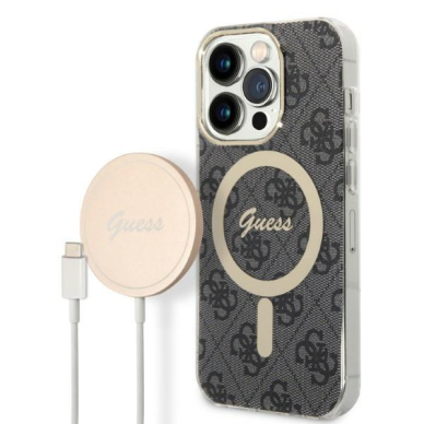 Dėklas su pakrovėju Set Guess 4G Print MagSafe GUBPP14LH4EACSK iPhone 14 Pro Juodas Dėklas su pakrovėju Set Guess 4G Print MagSafe GUBPP14LH4EACSK iPhone 14 Pro Juodas