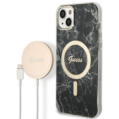 Dėklas su pakrovėju Set Guess Marble MagSafe GUBPP14MHMEACSK iPhone 14 Plus Juodas Dėklas su pakrovėju Set Guess Marble MagSafe GUBPP14MHMEACSK iPhone 14 Plus Juodas