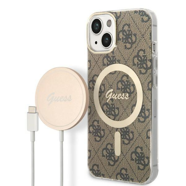 Dėklas su pakrovėju Set Guess 4G Print MagSafe GUBPP14MH4EACSW iPhone 14 Plus Rudas Dėklas su pakrovėju Set Guess 4G Print MagSafe GUBPP14MH4EACSW iPhone 14 Plus Rudas